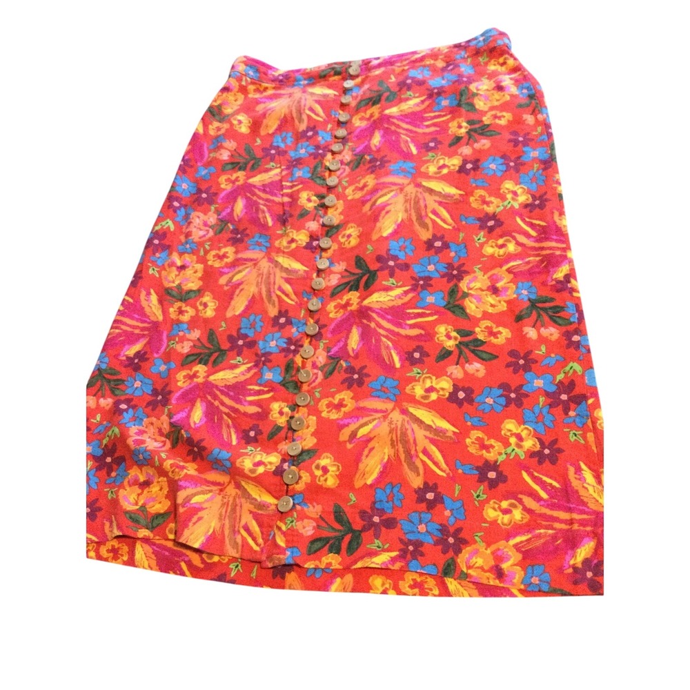 Maison D'amelie Floral Button Front Skirt RedPinkBlue Orange Midi Womens Skirt M